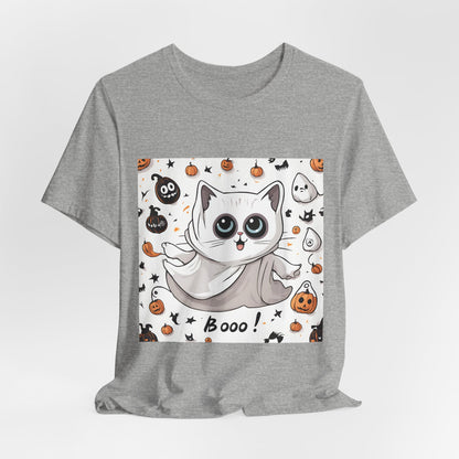 Cute Ghost Cat "Booo!" Graphic Shirt – Funny Halloween Cat Long Sleeve