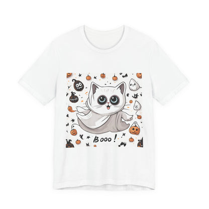 Cute Ghost Cat "Booo!" Graphic Shirt – Funny Halloween Cat Long Sleeve