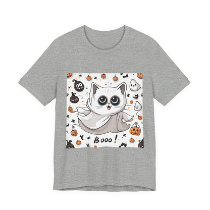 Cute Ghost Cat "Booo!" Graphic Shirt – Funny Halloween Cat Long Sleeve