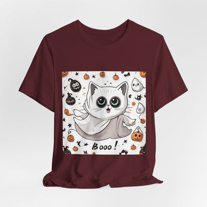 Cute Ghost Cat "Booo!" Graphic Shirt – Funny Halloween Cat Long Sleeve