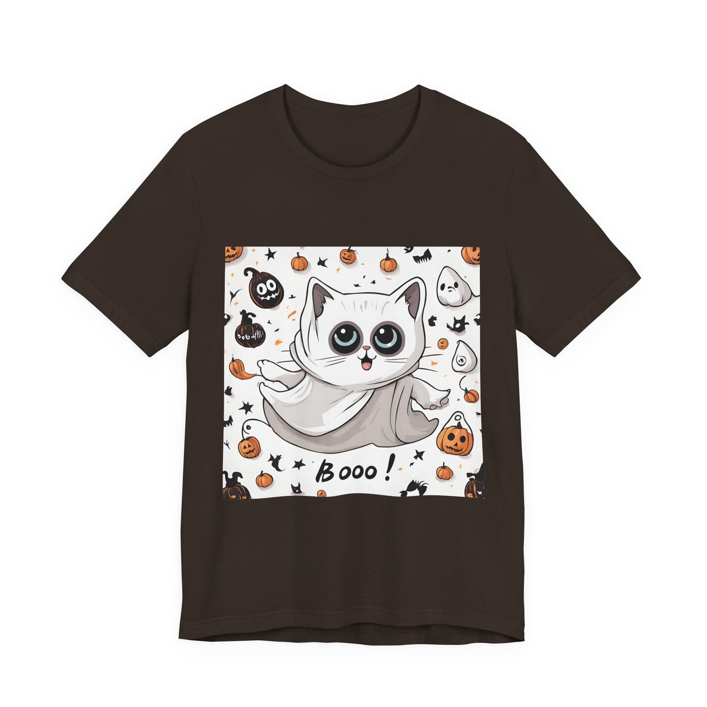 Cute Ghost Cat "Booo!" Graphic Shirt – Funny Halloween Cat Long Sleeve
