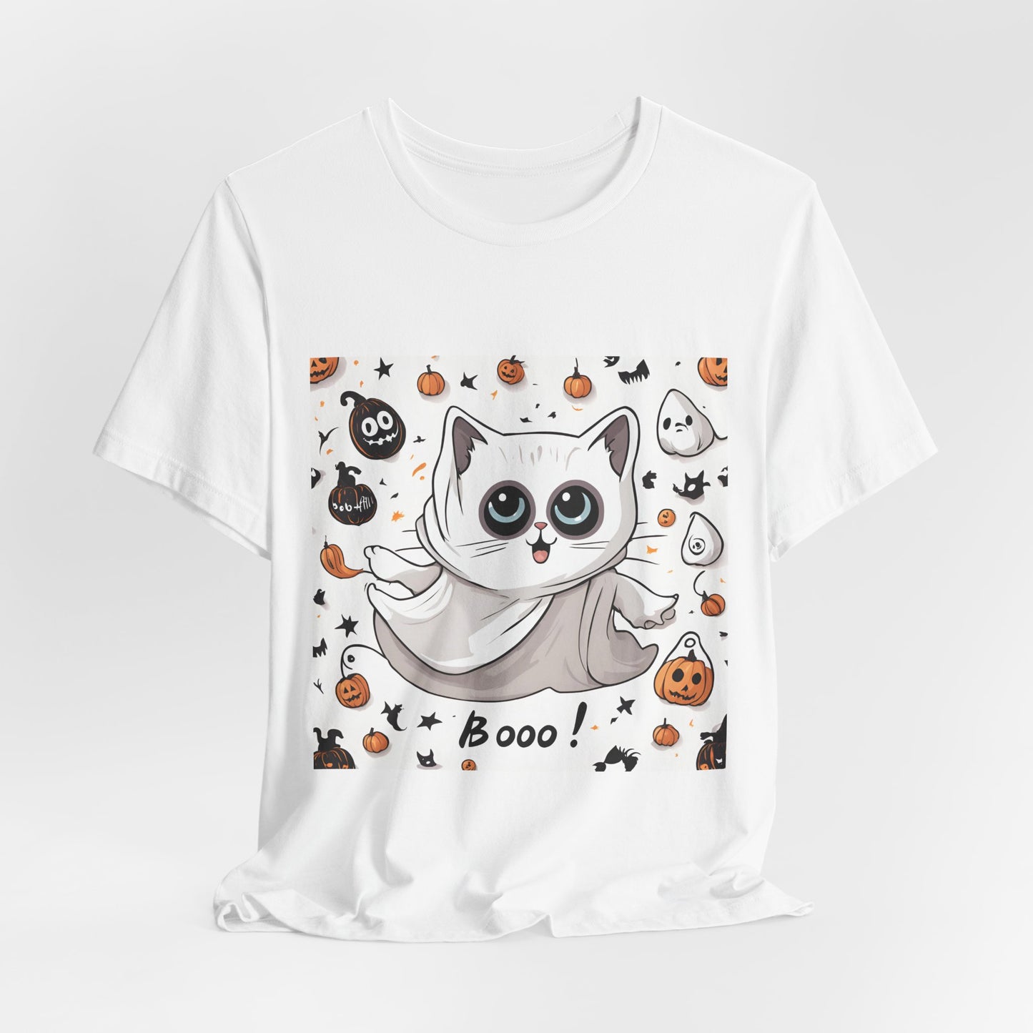 Cute Ghost Cat "Booo!" Graphic Shirt – Funny Halloween Cat Long Sleeve