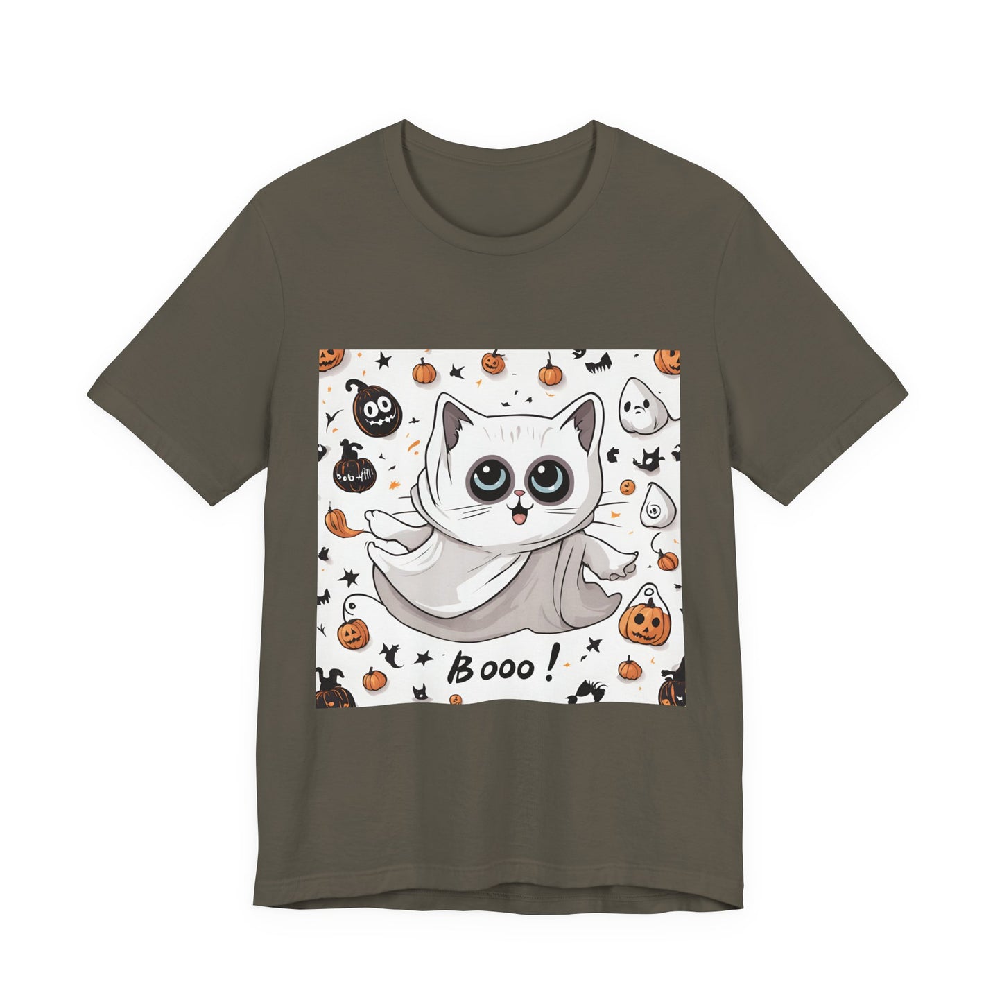 Cute Ghost Cat "Booo!" Graphic Shirt – Funny Halloween Cat Long Sleeve