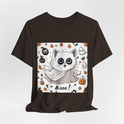 Cute Ghost Cat "Booo!" Graphic Shirt – Funny Halloween Cat Long Sleeve