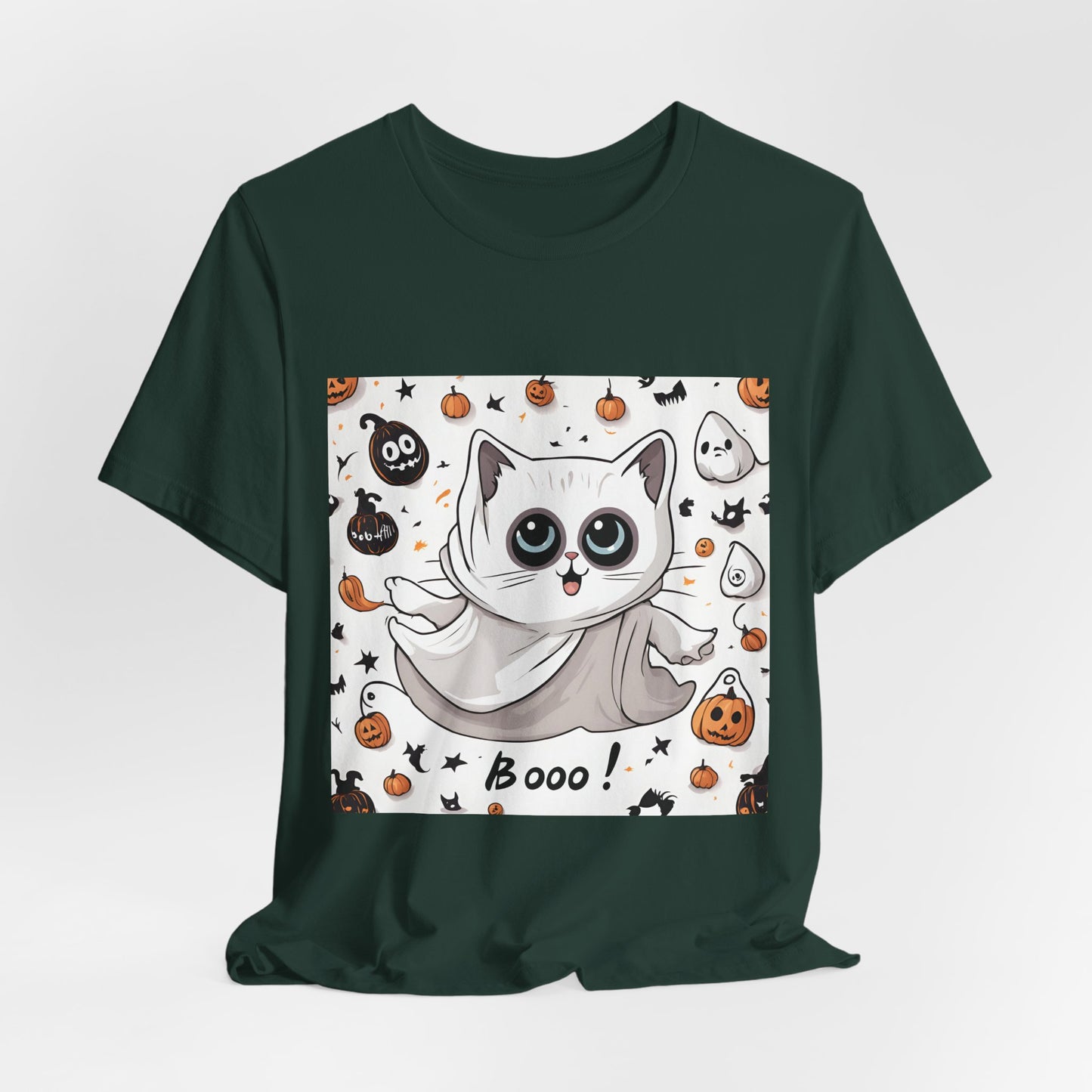 Cute Ghost Cat "Booo!" Graphic Shirt – Funny Halloween Cat Long Sleeve