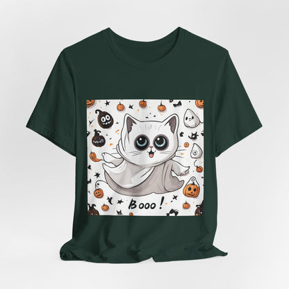 Cute Ghost Cat "Booo!" Graphic Shirt – Funny Halloween Cat Long Sleeve