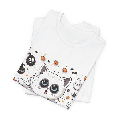 Cute Ghost Cat "Booo!" Graphic Shirt – Funny Halloween Cat Long Sleeve