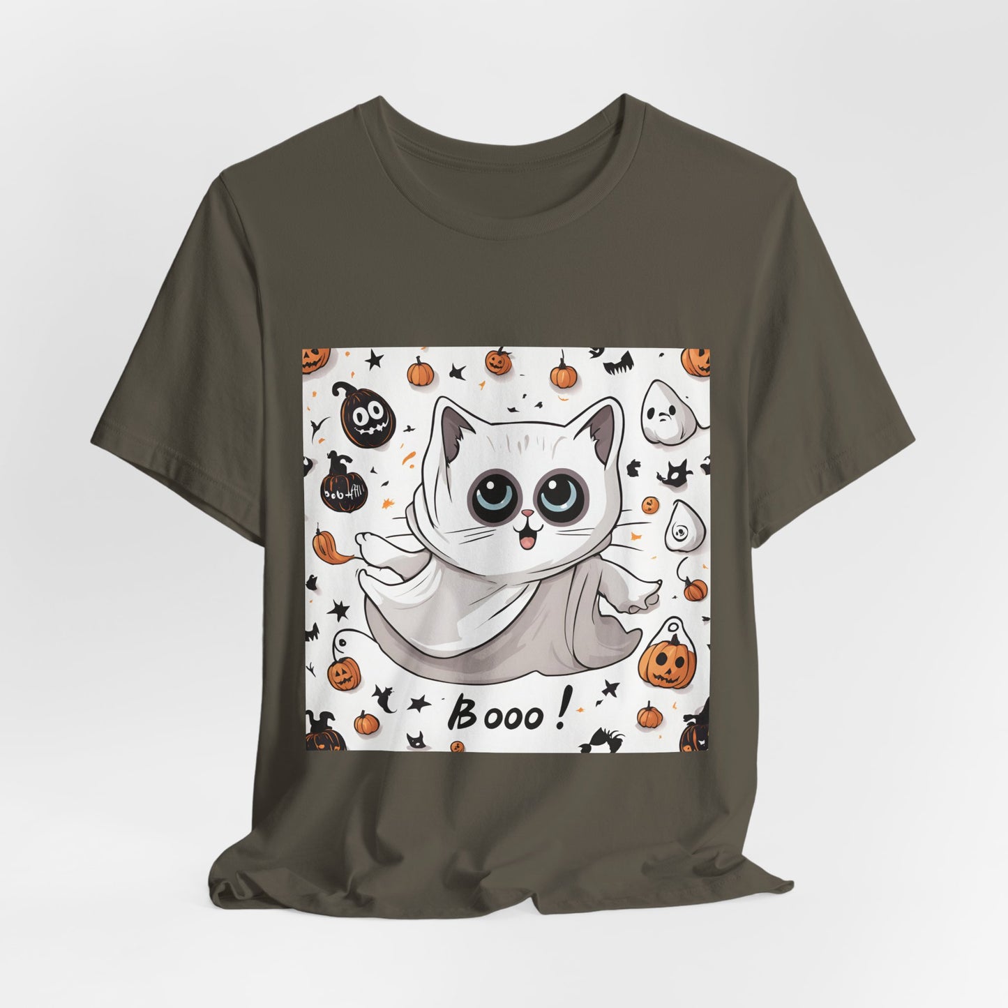Cute Ghost Cat "Booo!" Graphic Shirt – Funny Halloween Cat Long Sleeve