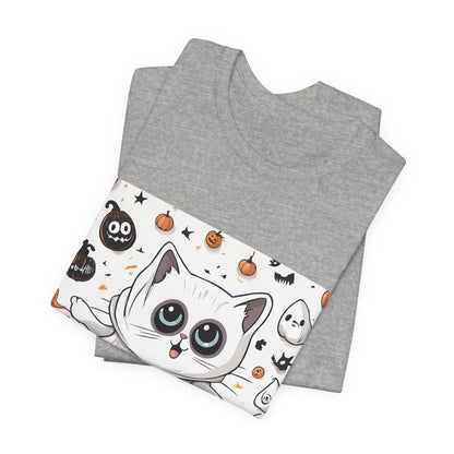 Cute Ghost Cat "Booo!" Graphic Shirt – Funny Halloween Cat Long Sleeve