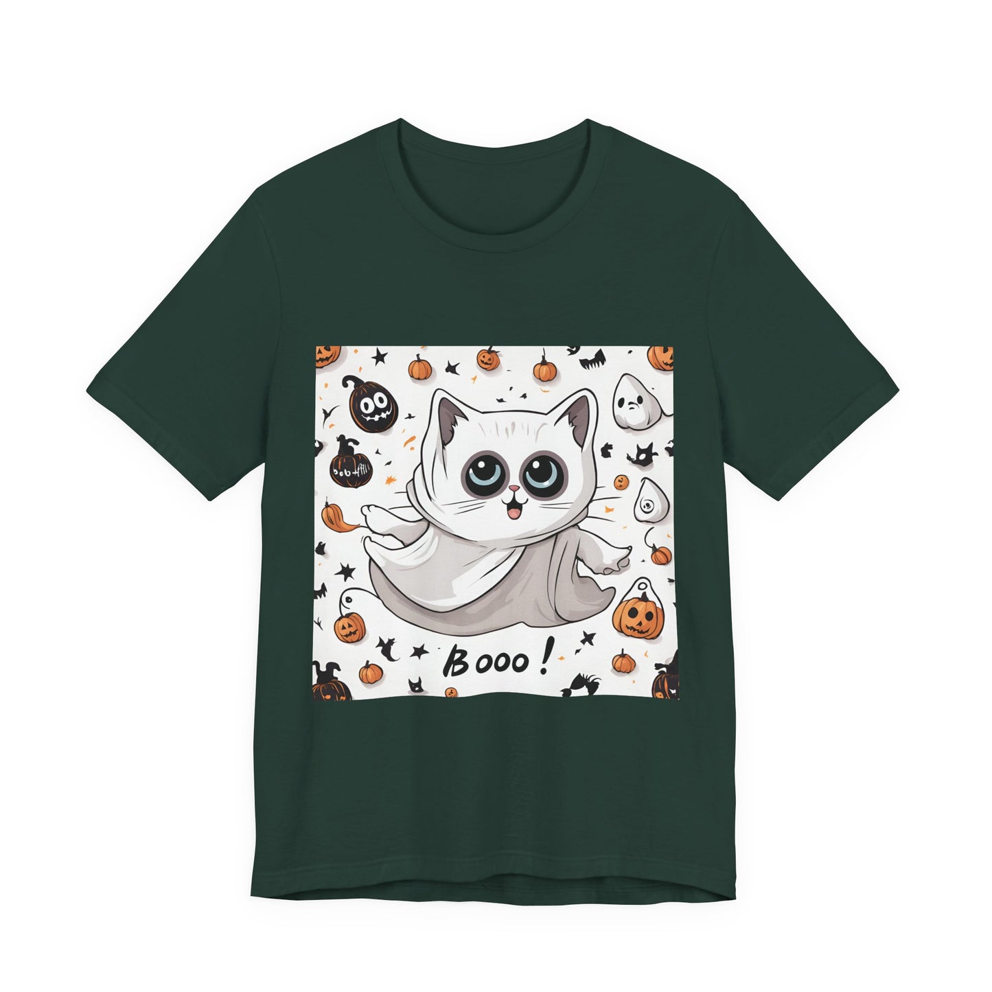Cute Ghost Cat "Booo!" Graphic Shirt – Funny Halloween Cat Long Sleeve