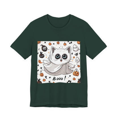 Cute Ghost Cat "Booo!" Graphic Shirt – Funny Halloween Cat Long Sleeve