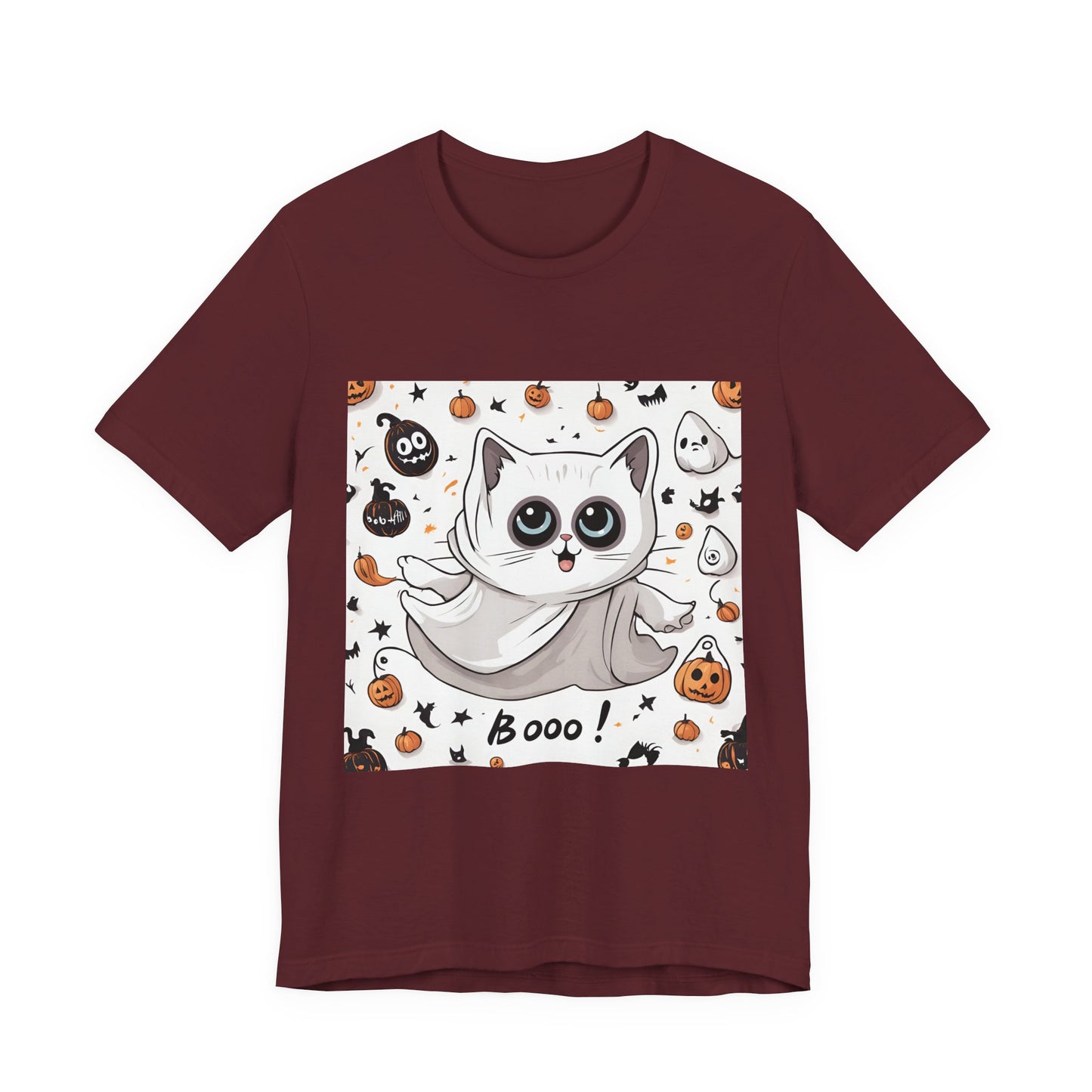 Cute Ghost Cat "Booo!" Graphic Shirt – Funny Halloween Cat Long Sleeve