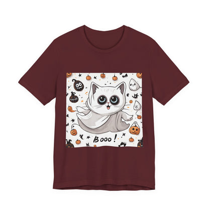 Cute Ghost Cat "Booo!" Graphic Shirt – Funny Halloween Cat Long Sleeve