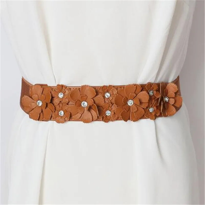 Belt For Women Lady 2023 Fashion Flower Elastic Stretch Waist Belt Wide Elasticated Waistbands Girls Dress Accessories