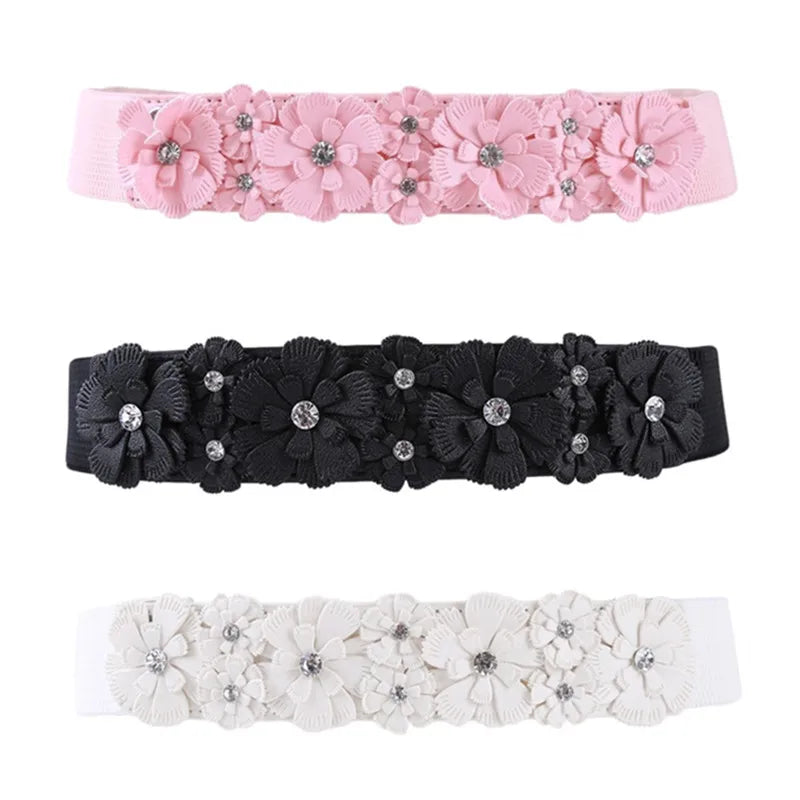 Belt For Women Lady 2023 Fashion Flower Elastic Stretch Waist Belt Wide Elasticated Waistbands Girls Dress Accessories