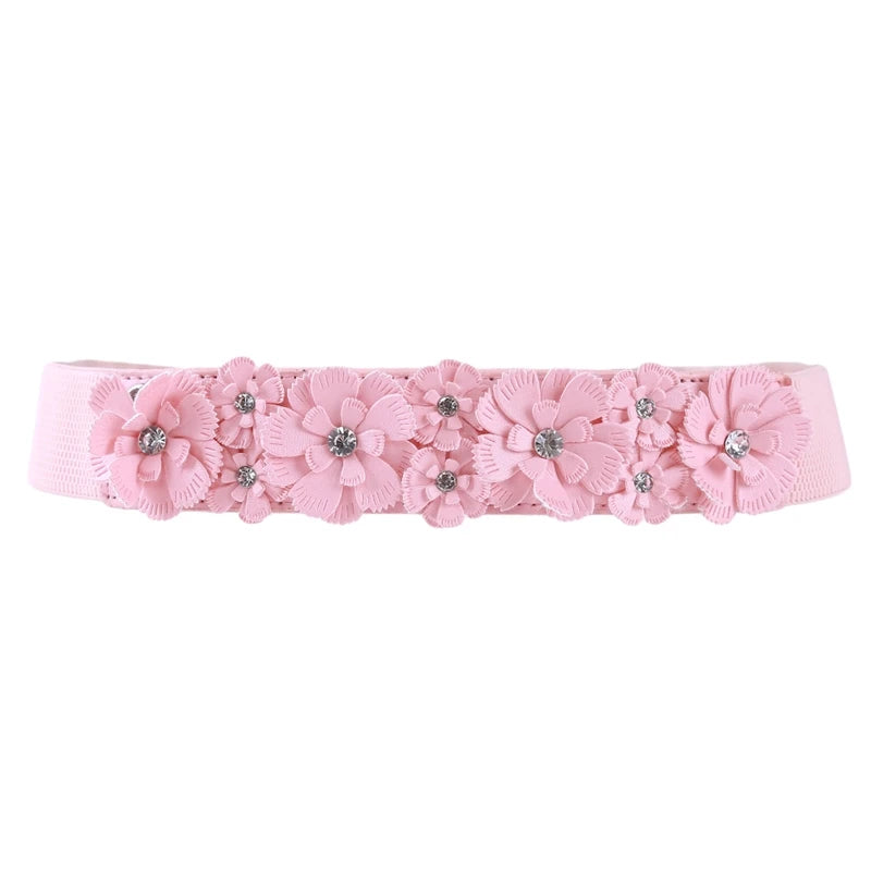 Belt For Women Lady 2023 Fashion Flower Elastic Stretch Waist Belt Wide Elasticated Waistbands Girls Dress Accessories