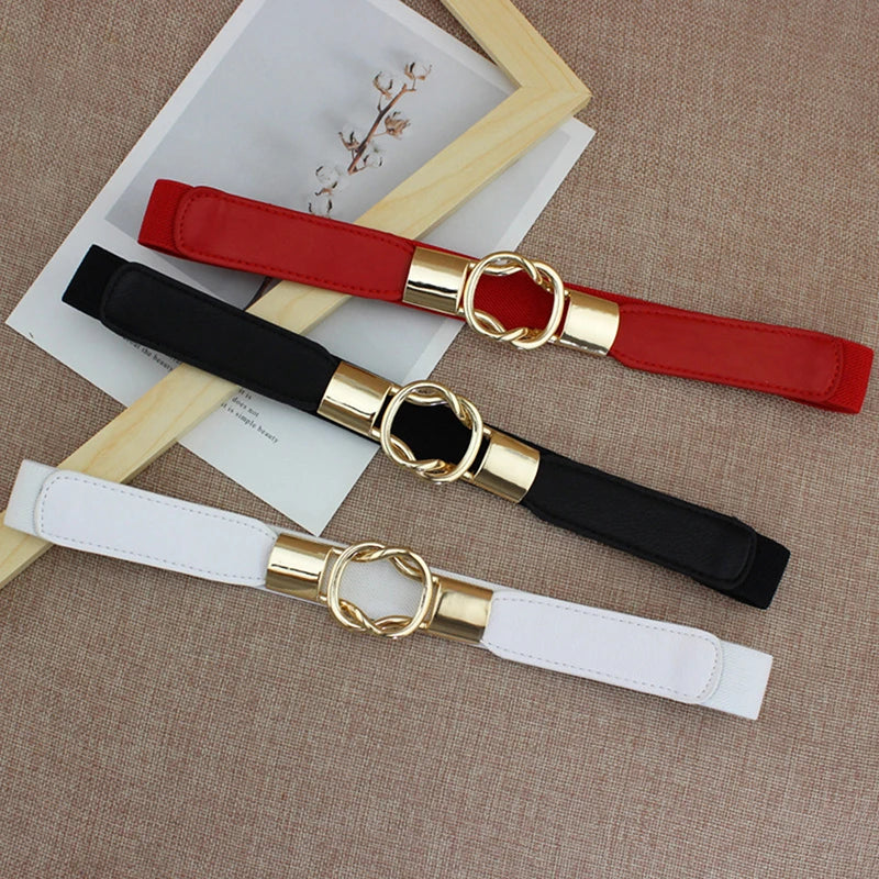 Elastic Belts Women Dress Belt Fashion Thin Female Waist Belt With Metal Buckle