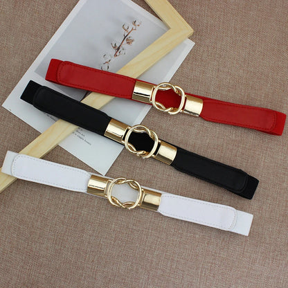 Elastic Belts Women Dress Belt Fashion Thin Female Waist Belt With Metal Buckle