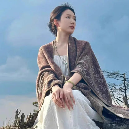 Scarves Woman Bohemian Ethnic Style Retro Shawl for Women Scarf Atmospheric Cloak Outdoor Wear Echarpe Épaisse Evening Service
