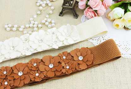 Belt For Women Lady 2023 Fashion Flower Elastic Stretch Waist Belt Wide Elasticated Waistbands Girls Dress Accessories