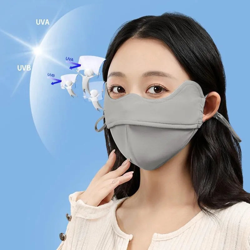 Sunscreen Face Scarf Thin Ice Silk Mask Summer Cover Veil Eye Protection Gini Golf Pattern Randomly On The Left Or Right Faces