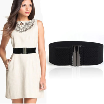 Women Elastic Band Wide Belts Simple Down Coat Waist Belt Female Buckle Black Strap Dress Decoration Accessories