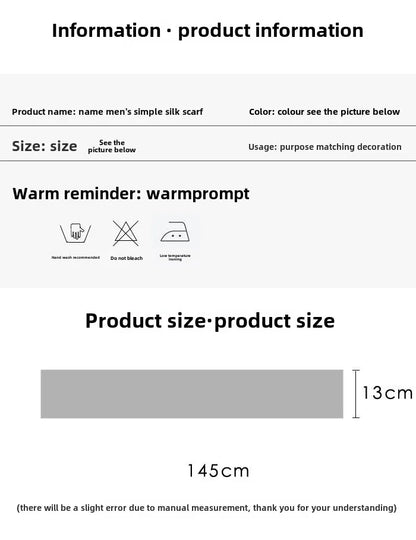 Men's Long Small Silk Scarves with Suits Spring Autumn New Fashionable Versatile Decorative Korean Version Thin  Narrow Scarves