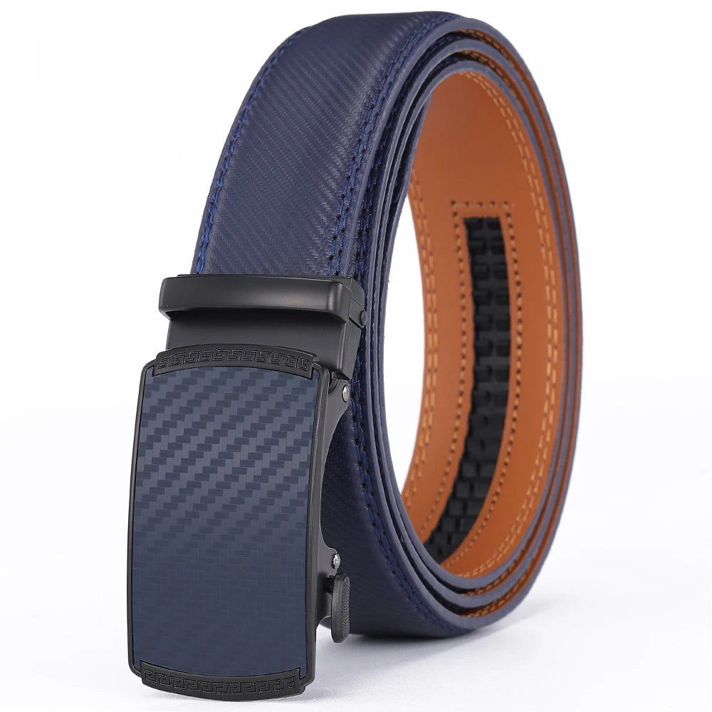 Men Leather Belt Alloy Automatic Buckle Male Belt Man Fashion Belts Genuine Leather Luxury Belts for Men Business Designer Blue