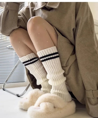 Autum Lolita Striped Leg Warmers Socks Female Knitted Warm Foot Cover Women Warmer Lady Autumn Crochet Heap Socks Boot Cuffs