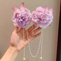 Baby Girls Cute Mermaid Princess Pearl Tassel Bow Forehead Chain Hair Clip Children Hair Accessories Girls Super Hair Clip TM04