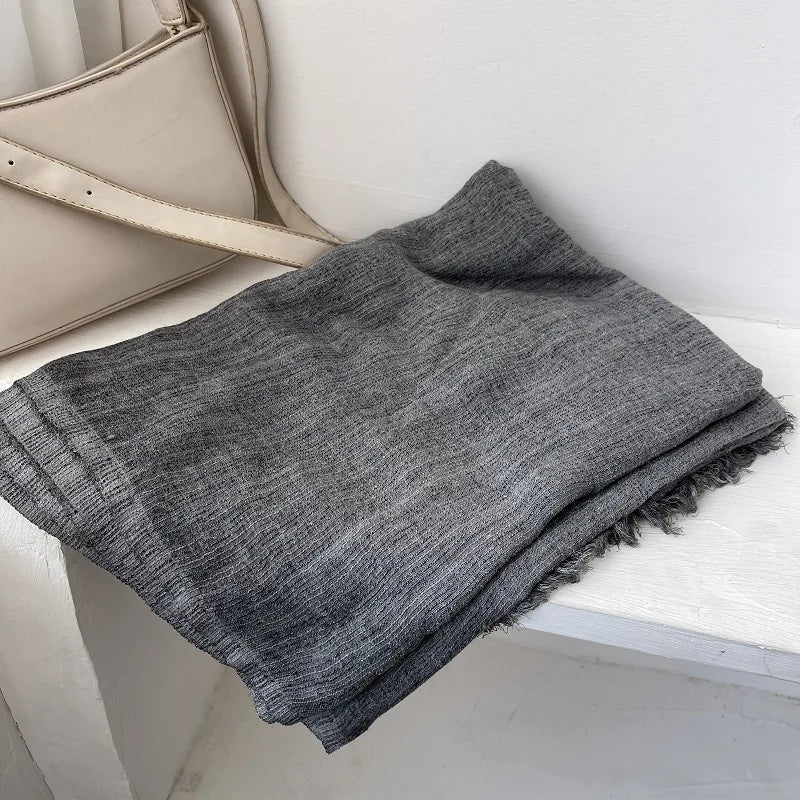 Scarf Women's Autumn Literary and Artistic Fresh and Versatile Contrasting Color Striped Texture Same Cotton Linen Thin Shawl