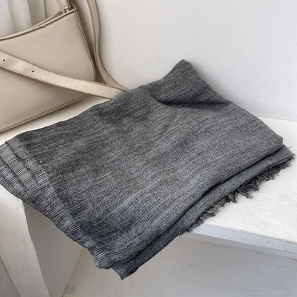 Scarf Women's Autumn Literary and Artistic Fresh and Versatile Contrasting Color Striped Texture Same Cotton Linen Thin Shawl