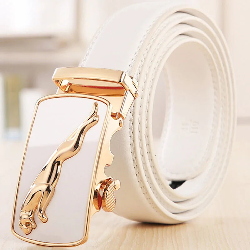 Men's Genuine Leather Belt Automatic Buckle Women Strap Fashion Versatile Younth Female Male White Black Red Pants Belts