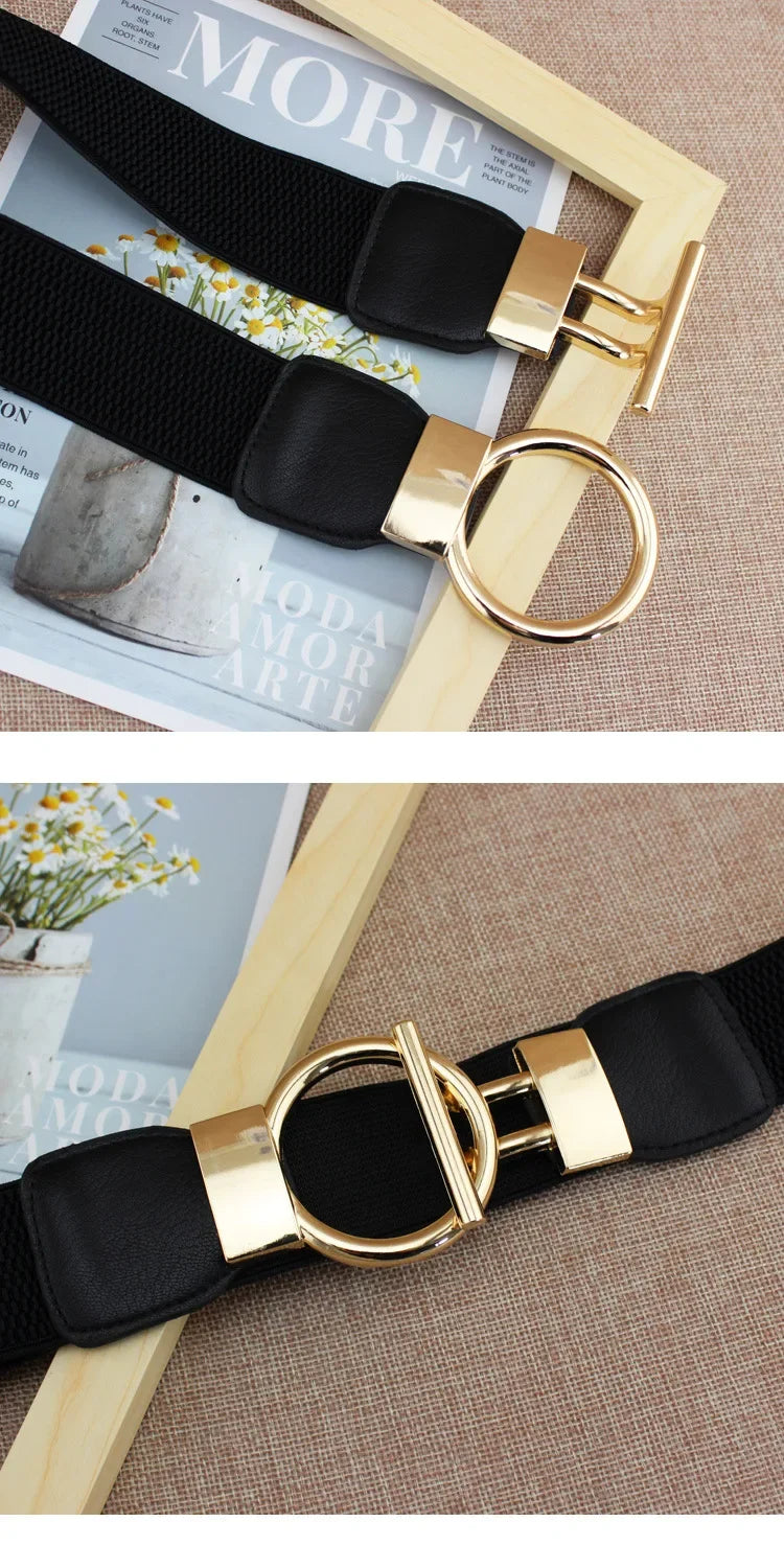 Fashion Dress Belts for Women Simple Waist Elastic Ladies Band Round Buckle Decoration Coat Sweater Party Belt Girdle Belt Gift