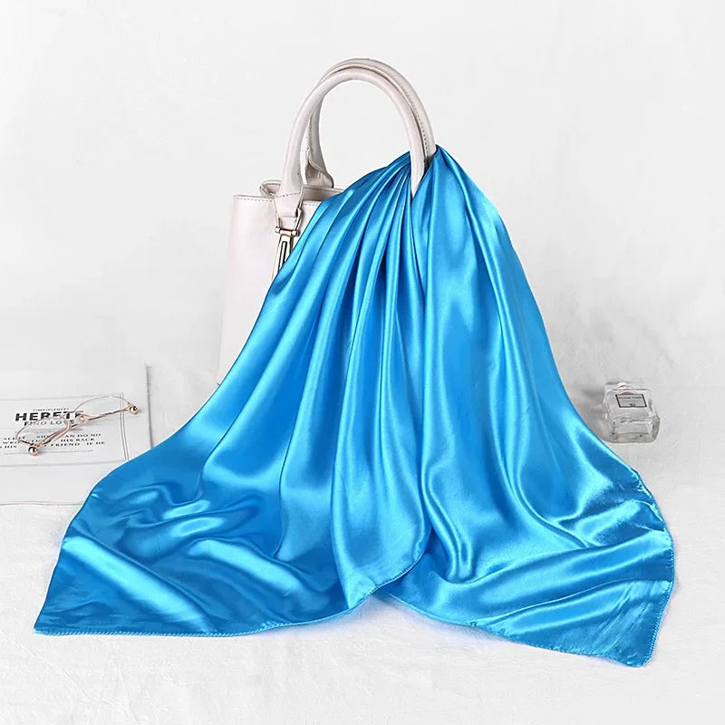 Fashion Hijab Scarves For Women Silk Satin Hair Scarf Female Solid Colors Kerchief 90*90cm Square Shawls Neck Scarfs For Ladies