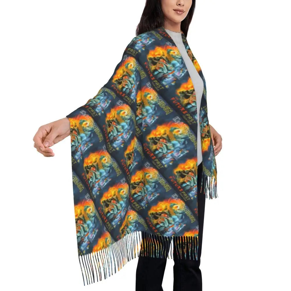 Custom Female Large British Heavy Metal Rock Iron Maidens Scarves Women Winter Soft Warm Tassel Shawl Wraps Scarf