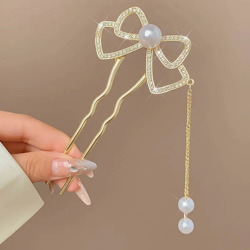 Fashion Hair Accessories Metal U Shape Hair Clip For Women Elegant Simulated Pearl Tassels Hairpin Female Headwear Gifts