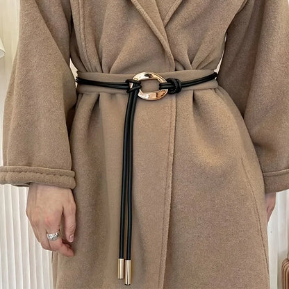Elegant ladies tie knot belts, retro thin waistbands, fashionable decorative dresses, shirts, coats and overcoats with belts