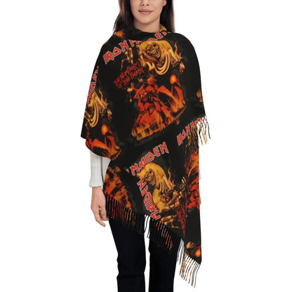 Custom Female Large British Heavy Metal Rock Iron Maidens Scarves Women Winter Soft Warm Tassel Shawl Wraps Scarf