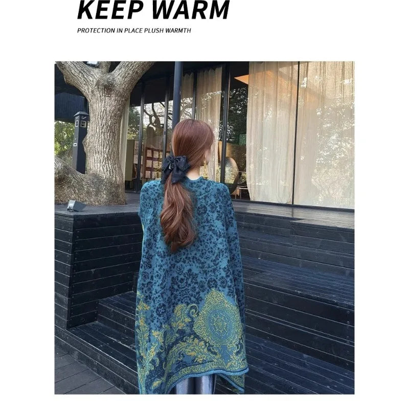 Scarves Woman Bohemian Ethnic Style Retro Shawl for Women Scarf Atmospheric Cloak Outdoor Wear Echarpe Épaisse Evening Service