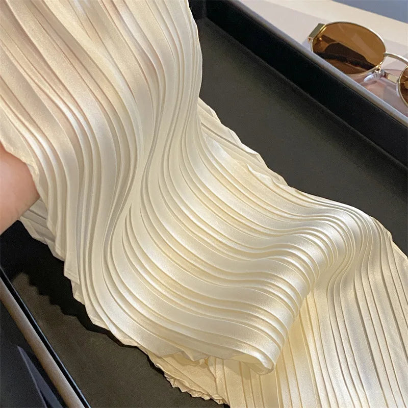 Women Square Scarf Skinny Ribbon Head Neck Small Pleated Hair Tie Band Kerchief Satin Foulard Scarves Headscarf Neckerchief