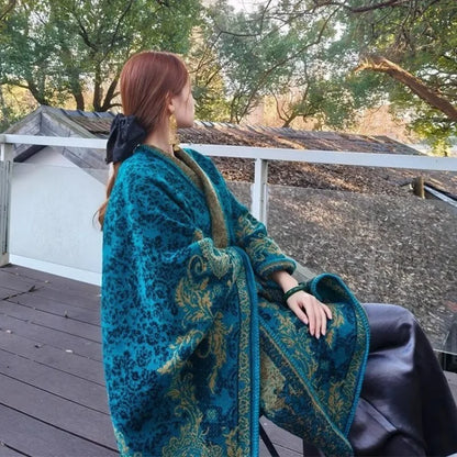 Scarves Woman Bohemian Ethnic Style Retro Shawl for Women Scarf Atmospheric Cloak Outdoor Wear Echarpe Épaisse Evening Service