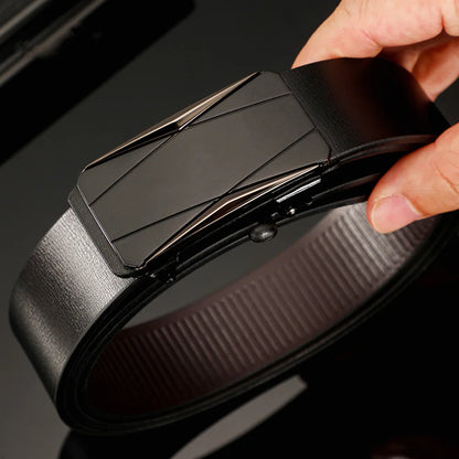 Men's Belts High-Quality Luxurious PU Belts Men's Casual Fashion Toothless Automatic Simple Buckle Belts