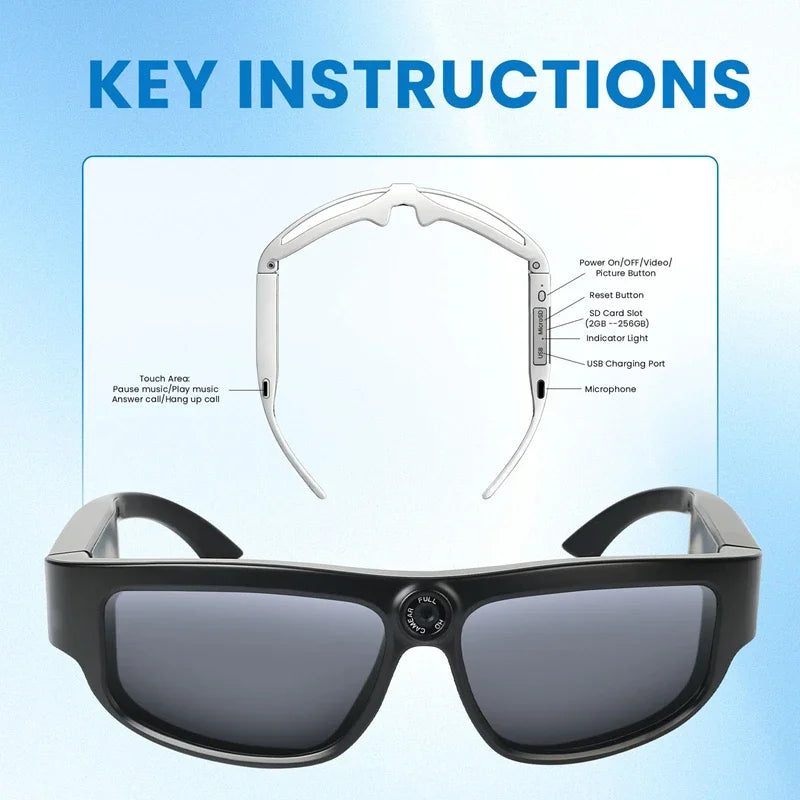 Smart Glasses 1080P Video Sports Glasses 4K Camera Music Call AI Translation Glasses Requires Card Insertion For Use