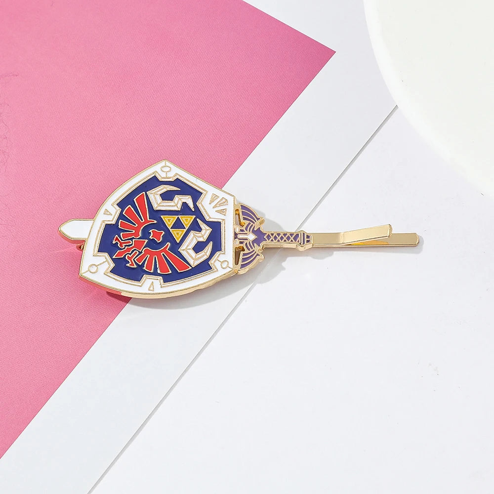 The Legend of Hair Clips Hylian Shield Sheikah Master Sword Barrettes Cartoon Headwear Hair Accessories for fans Gifts