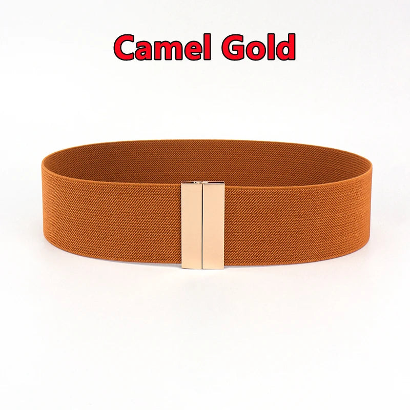 Fashion Women Elastic Band Wide Belts Simple Down Coat Waist Belt Female Buckle Black Strap Dress Decoration Accessories Ladies