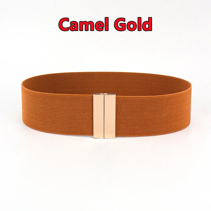 Fashion Women Elastic Band Wide Belts Simple Down Coat Waist Belt Female Buckle Black Strap Dress Decoration Accessories Ladies