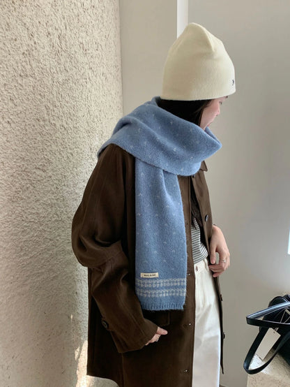 Women's Scarves Korean Retro Fair Island Simple Sweet Versatile Kawaii Wool Winter Thicked Warmth Comfortable High Quality Scarf
