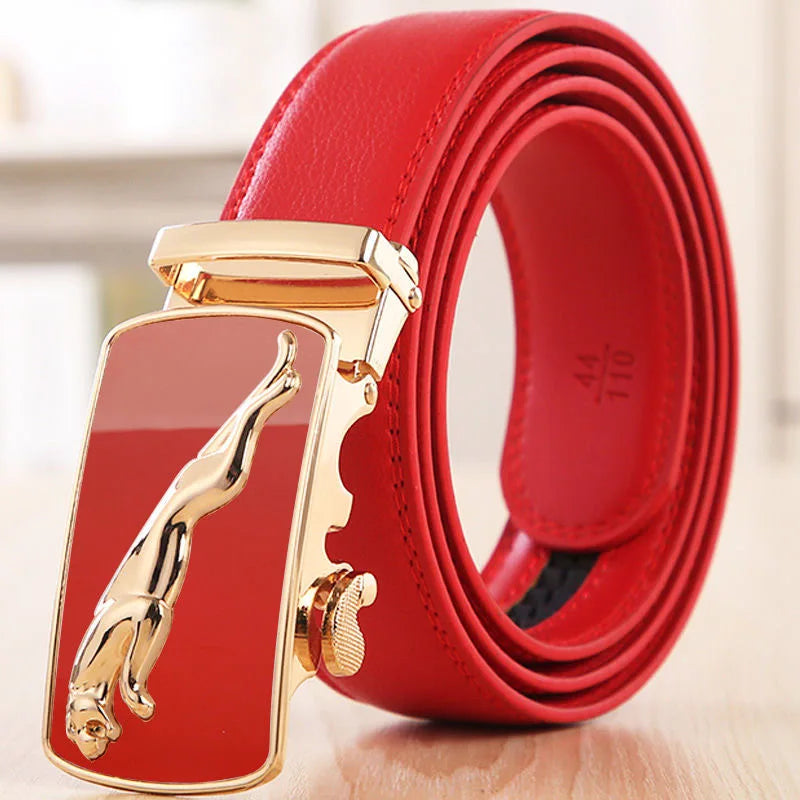 Men's Genuine Leather Belt Automatic Buckle Women Strap Fashion Versatile Younth Female Male White Black Red Pants Belts