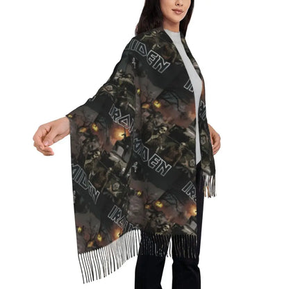 Custom Female Large British Heavy Metal Rock Iron Maidens Scarves Women Winter Soft Warm Tassel Shawl Wraps Scarf